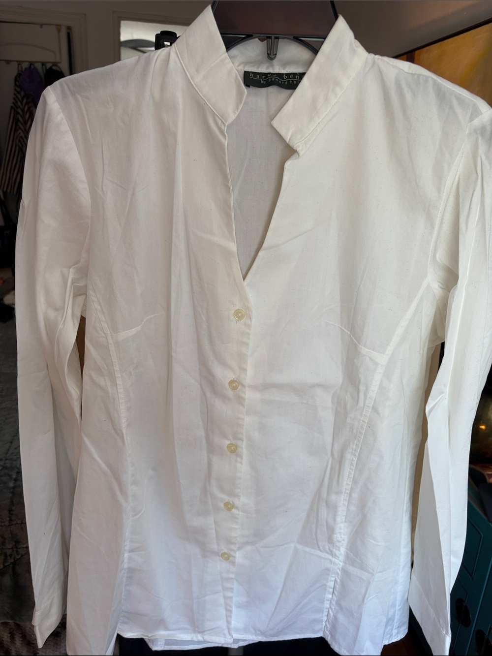 Harve Benard White Mandarin-Collar Dress Shirt